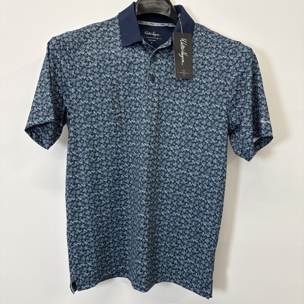 Walter Hagen Mens Navy Dogwood Ditsy Performance 11 Golf Polo Shirt Size S NWT